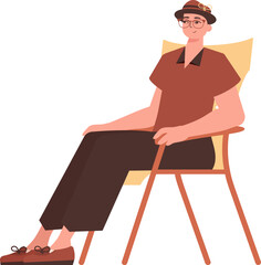 The man sits in a comfortable chair. Character with a modern style.