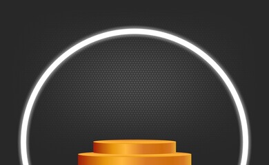 Black background with luxury golden podium stand and memya circle lines