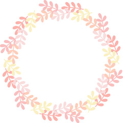 Fototapeta na wymiar 円形のフレーム　丸い葉のリース　ピンク