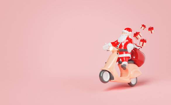 santa claus on a scooter delivering gifts