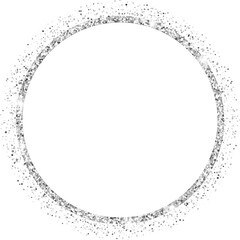 Fototapeta premium silver glitter cirlce frame with sparkling stars isolated on transparent background illustration, luxury metallic border, clip art, png.