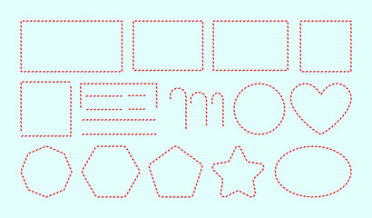 collection of Christmas red, green, white striped candy cane frame , rectangle, square,circle,star, stick , polygon, heart,oval border vector illustration