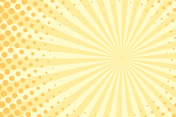 Vector sunburst background in comic book style with halftone. Retro pop art design.