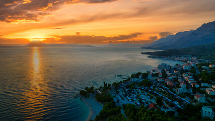 Fototapeta na wymiar Aerial view of the coast in Riviery Makarskiej, the Adriatic Sea, Croatia