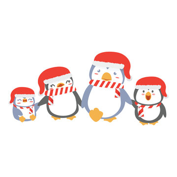 Cartoon happy penguin family with christmas