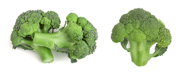 fresh broccoli isolated on white background close-up. Top view