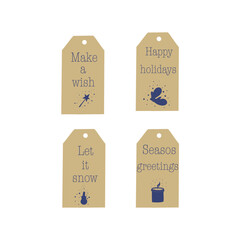 set of four tags Christmas labels with illustrations