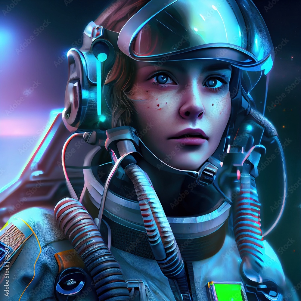 Wall mural a fictional person, not based on a real person. portrait of an fictional astronaut in a spacesuit. h