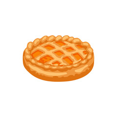 Sweet checkered pumpkin pie vector illustration. Cartoon drawing of whole checkered pie on white background. Autumn, Thanksgiving day, desserts concept