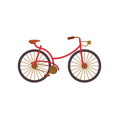 Vintage red bike cartoon illustration. Retro bicycle. Transportation concept