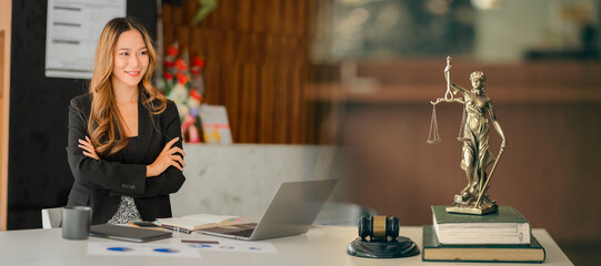 Legal consultant, professional asian businesswoman or beautiful asian woman lawyer working and...