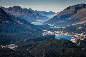 View Above St Moritz from Muottas Muragl of Upper Engadine, Graubunden, Switzerland