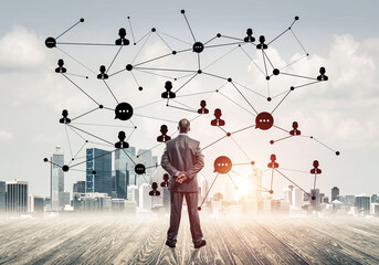 Social connection concept drawn on screen as symbol for teamwork and cooperation