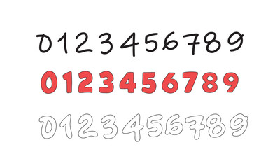 Lettering from numbers from 0 to 9 in different style and color.