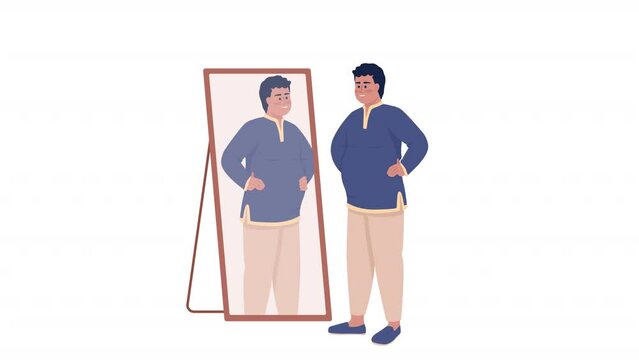 Animated body positive character. Accept flaws and imperfections. Full body flat person on white background with alpha channel transparency. Colorful cartoon style HD video footage for animation