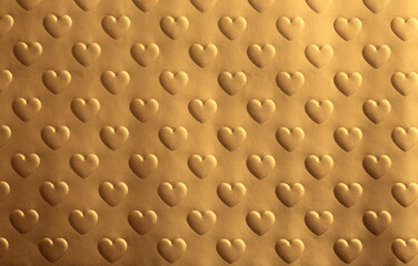 Abstract gold and bronze texture color light shadow background. Paper with relief heart shape.