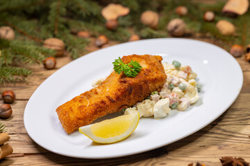 Christmas fried carp with potato salad