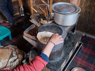 Chapati baking in Markha valley, Ladakh