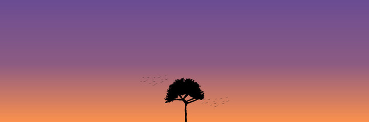 tree silhouette in sunset landscape vector illustration good for web banner, ads banner, tourism banner, wallpaper, background template, and adventure design backdrop