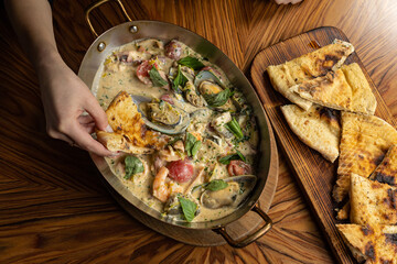 a delicious seafood dish in a restaurant
