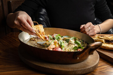 a delicious seafood dish in a restaurant
