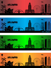 Los Angeles city in a four different colors - illustration, 
Town in colors background, 
City of Los Angeles