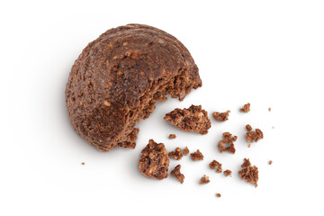 chocolate cookie with kerob, banana, cashew, sunflower seeds isolated on white background. Healthy food, gluten-free, flour-free. Top view. Flat lay.