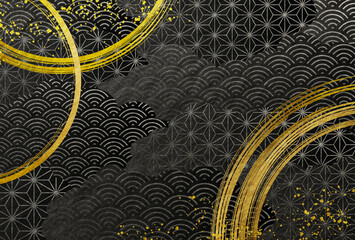 筆・波紋・黒・金・高級感・雲・和紙・背景	