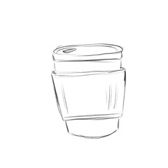 Thermal mug with silicone hand holder for travel, pencil sketch illustration