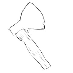 Rough iron ax with wooden handle pencil sketch illustration