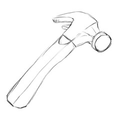 Iron hammer with wooden handle pencil sketch illustration