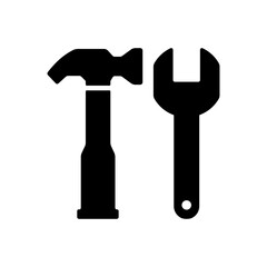 Hammer and wrench icon vector or hammer and wrench sign isolated on white background. Tools vector wrench icon. Spanner logo design element. Key tool isolated on white background. Simple icon.