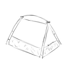 Tent with metal fortifying sticks pencil sketch illustration