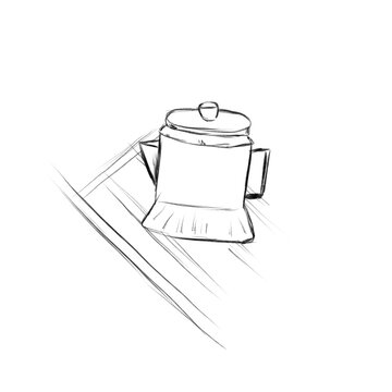 Coffee pot on iron grate pencil sketch illustration