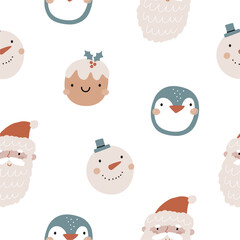 Boho Christmas seamless pattern with Christmas decor elements in flat style