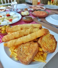 Delicious, natural, traditional breakfast on the table. Village breakfast.
