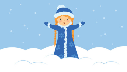 Girl dressed as a Snow Maiden in the snow