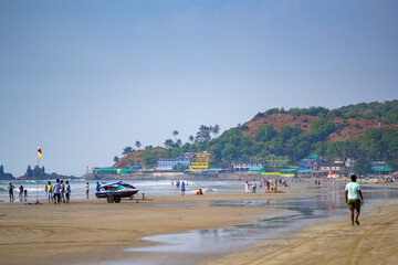 Fototapeta na wymiar Arambol beach with people in Goa India 