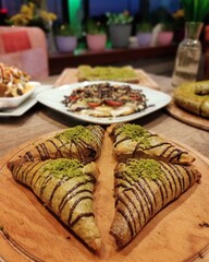 Traditional Turkish, Arabic dessert baklava assortment with pistachio. Ramadan sweets. 