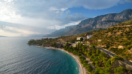 Obraz premium Aerial view of the coast in Riviery Makarskiej, the Adriatic Sea, Croatia