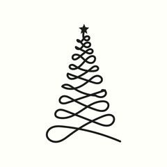 Christmas tree silhouette hand drawn illustration on white background