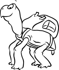 Niedliche Schildkröte unterwegs beim wandern mit dem Rucksack