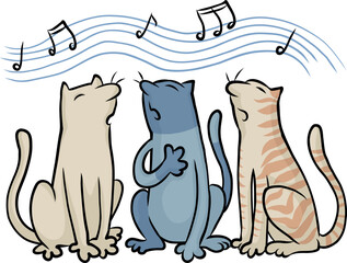 Katzen singen zur Musik die Melodie eines Liedes im Chor