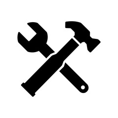 Best Hammer and wrench icon vector or hammer and wrench sign isolated on white background. Tools vector wrench icon. Spanner logo design element. Key tool isolated on white background. Simple icon.