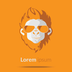 Logo the muzzle of a monkey with glasses on a bright background. Vector illustration