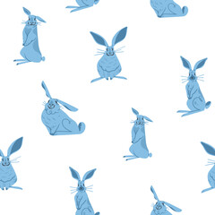 Hand drawn abstract vector graphic clipart illustration seamless pattern with adorable cute bunny character.Trendy kids modern design concept.Vector contemporary New Year and Easter symbol background.