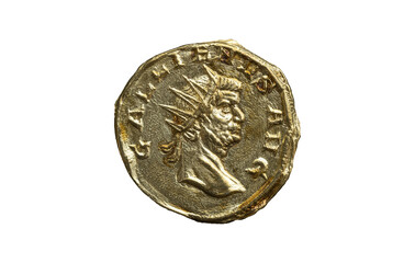 Roman gold aureus replica coin obverse of Roman Emperor Gallienus 253AD-268AD, png stock photo file...