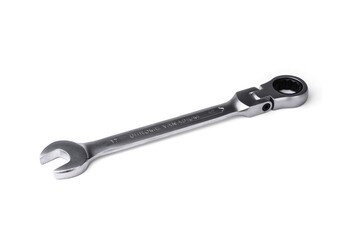Steel wrench isolated on white background.