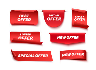 Collection of Offer Tags. Red Discount Labels. Vector Illustration - 550294713