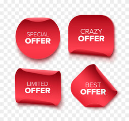 Collection of Offer Tags. Red Discount Labels. Vector Illustration